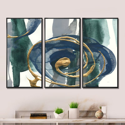 " Mettalic Indigo And Gold I " 3 - Pieces Painting Print