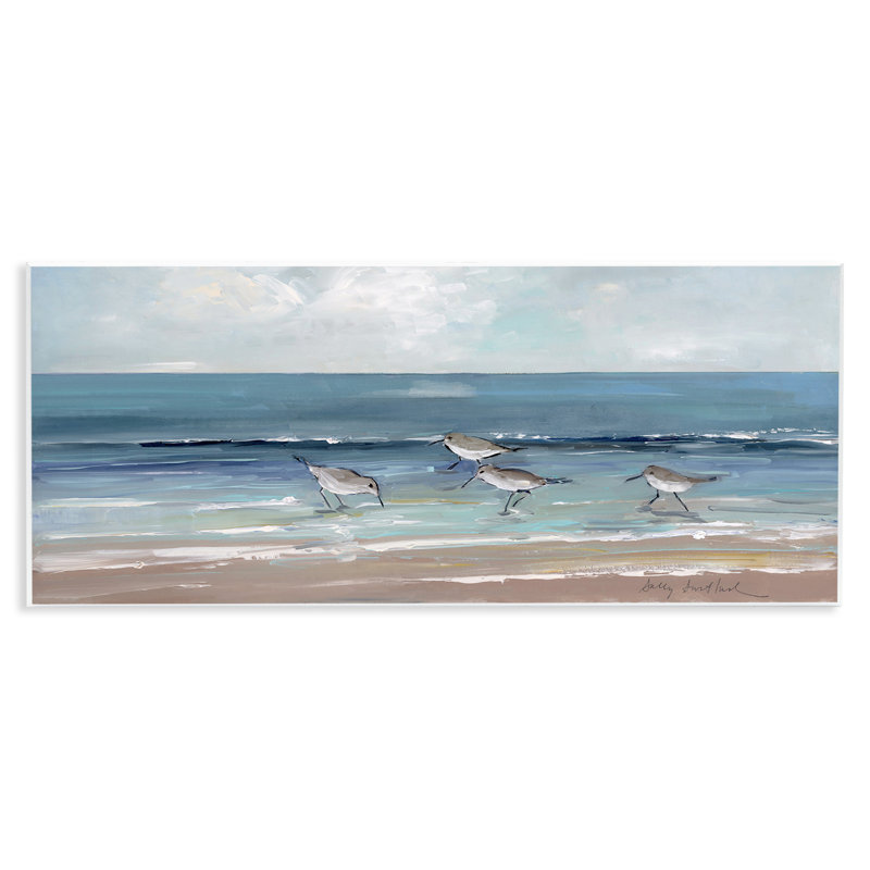 Sandpipers Birds Cloudy Sky Beach Shore par Sally Swatland - Peinture