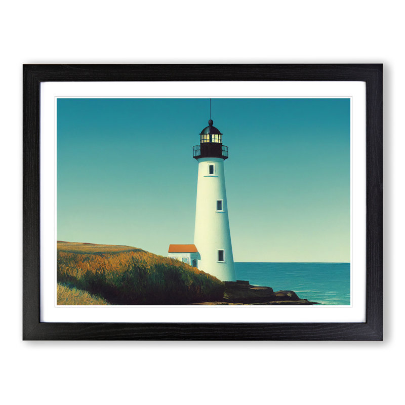 Resplendent Lighthouse - Single Picture Frame Painting, Black Framed, 46cm H x 64cm W x 2cm D