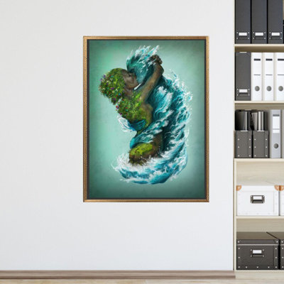 Modern Surreal Earth and Water Embrace Canvas Art - Perfect Gift for Art Lovers