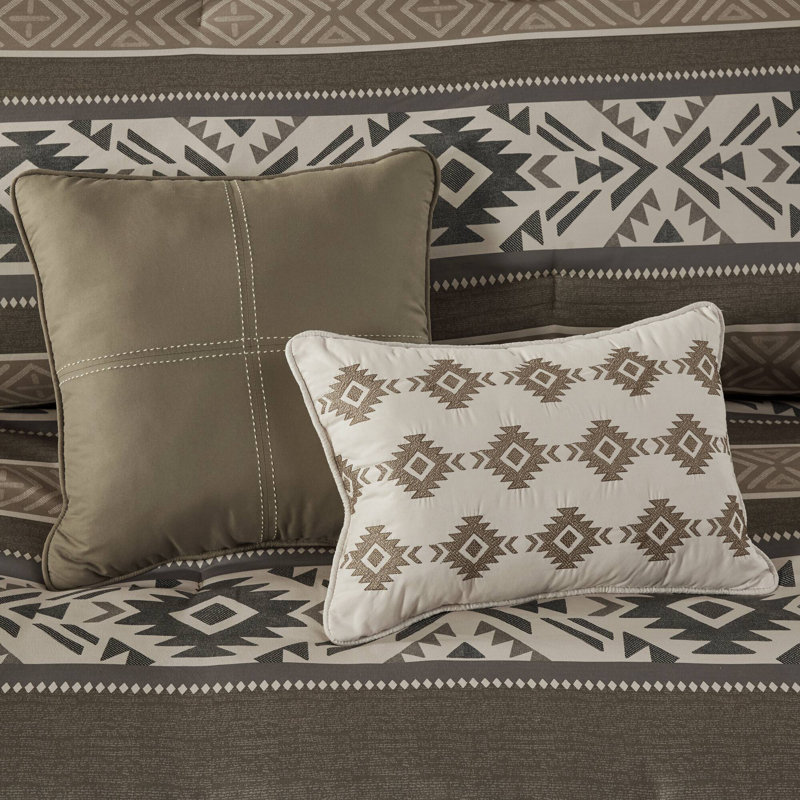 Mariposa Brown Stripe Herringbone 5-Piece Full/Queen Comforter Set with Throw Pillows