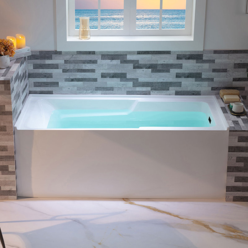 54" x 30" Alcove Acrylic Soaking Bathtub with Drain & Overflow, 5 Finish Options, Right, Oil Rubbed Bronze