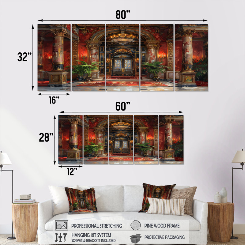 Ensemble de décoration murale rouge et or pour hôtel - hôtel et loges, H 32 po x l 80 po