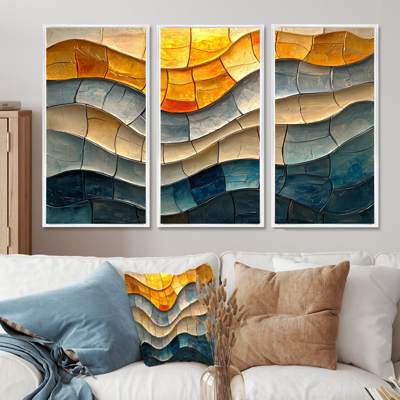 Ensemble de 3 mosaïques côtières à vagues géantes - Fauvisme, H 40 po x l 60 po, Impression encadrée sans passe-partout