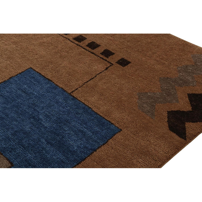 Art Deco Hand Knotted Wool Geometric Area Rug, Rectangle 5' x 8'