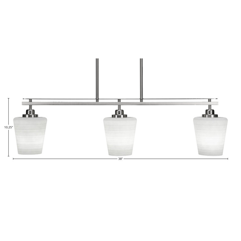 Luminaire îlot 3 lumières avec verre matriciel 6 po Shamritsky, Blanc, Nickel brossé