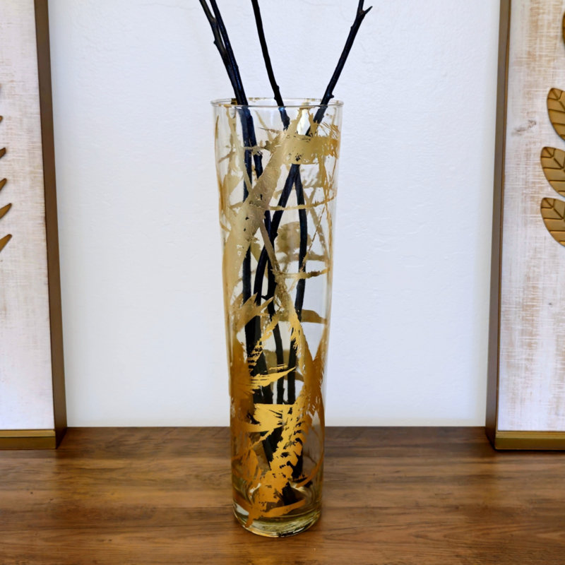 Vase conique en verre doré IRIS, Hauteur totale - 19,75 po, Transparent / Doré