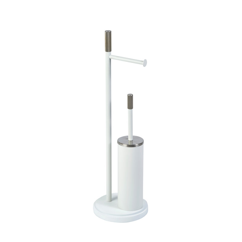 Chester Free Standing Toilet Paper Holder, Satin Nickel/Matte White
