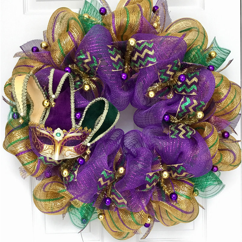 Mardi Gras Wreath with Jester Mask 28 inches