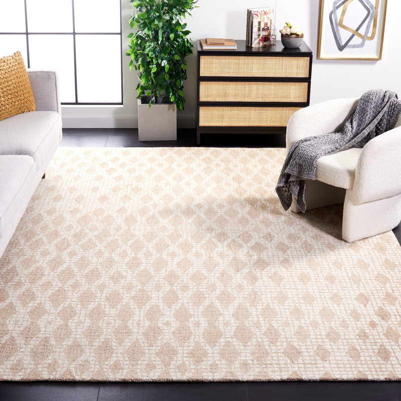 Tapis géométrique abstrait en laine touffeté à la main en coton, Rectangle 8 pi x 10 pi