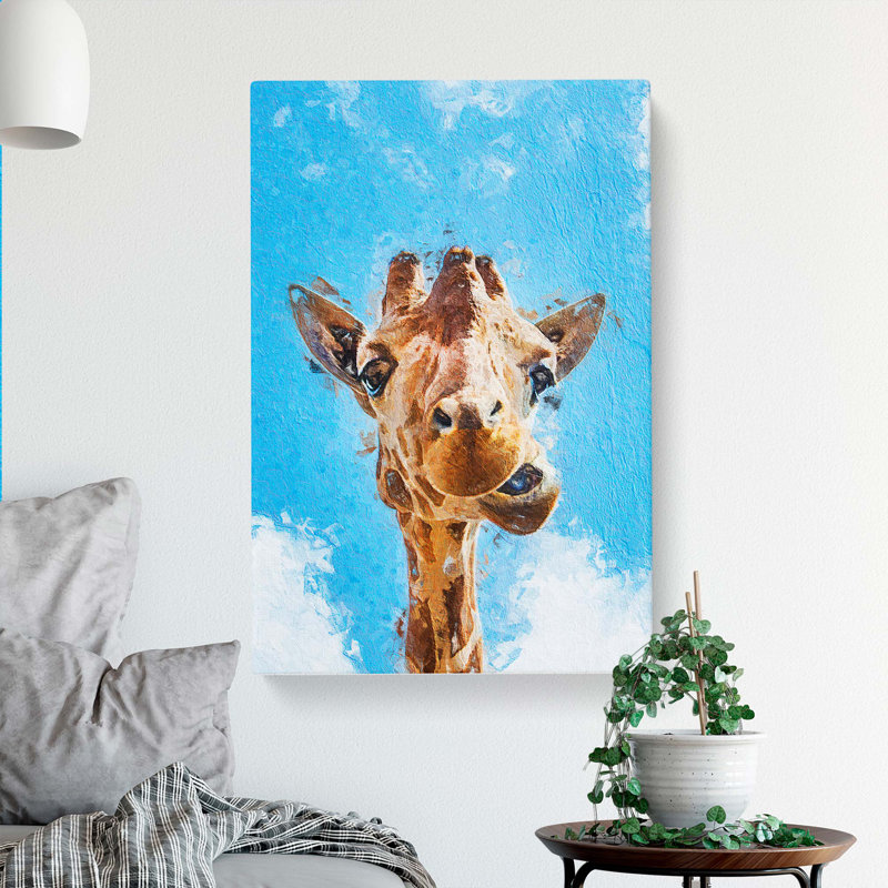 Chewing Giraffe - Wrapped Canvas Painting, 50cm H x 35cm W x 3cm D