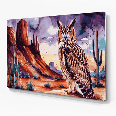 «Southwestern Animals Owl» 42, art mural en métal brun