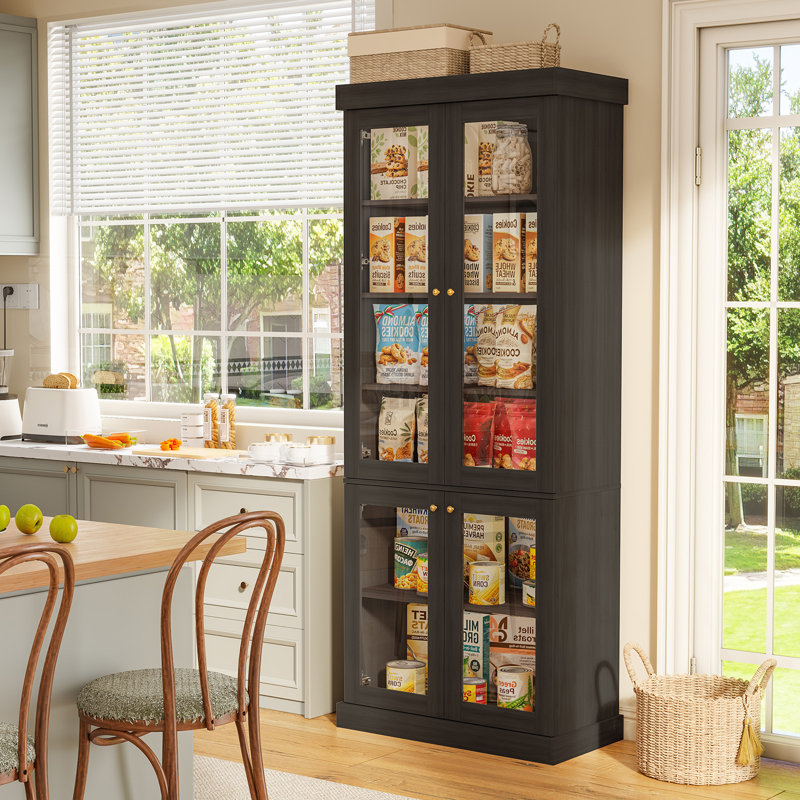 Armoire de cuisine de 71 po de hauteur avec 4 portes vitrées et tablettes réglables