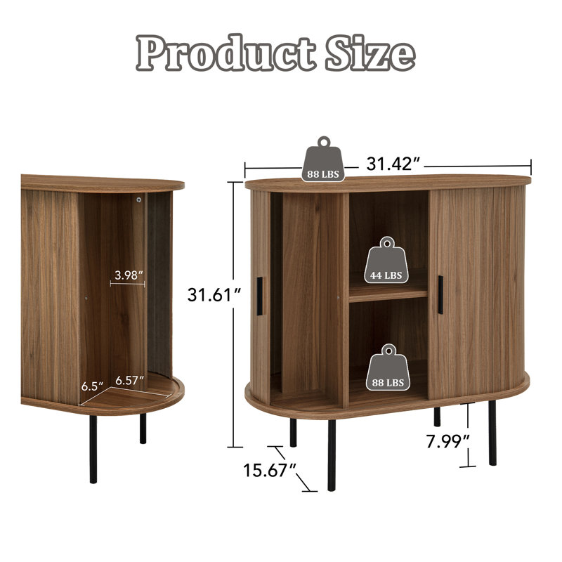 Wenzel 31.5" Accent Cabinet with Tambour Door, Brown