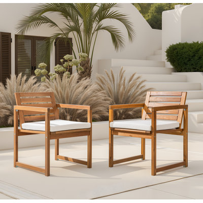 Fauteuil de patio en bois massif avec coussin de siège (ensemble de 2)