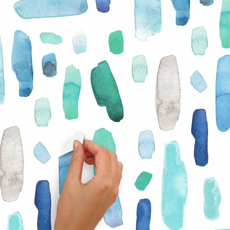 Cool Watercolor Swatch Peel and Stick Wall Decals in Blue, Green, Gray