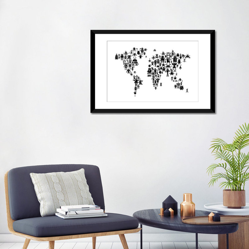 " Black & White Robots " by Michael Tompsett, Black Framed Fine Art Paper, White, 24" H x 32" W x 1" D