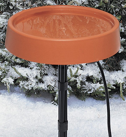 Terracotta and Black Heated Bird Bath with Metal Stand