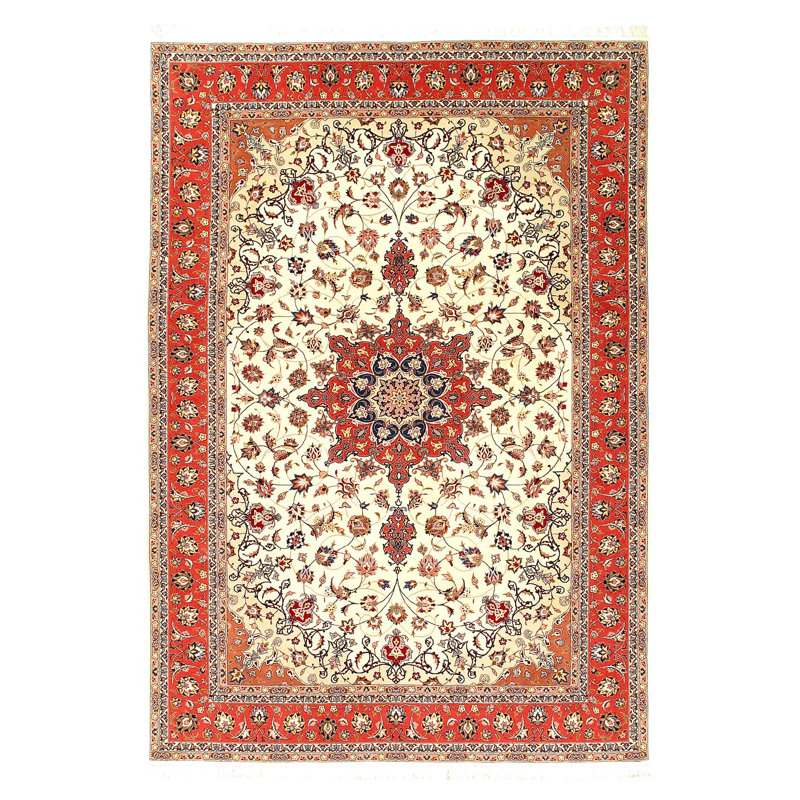 Soie et laine ivoire perse Tabriz 7 pi x 10 pi