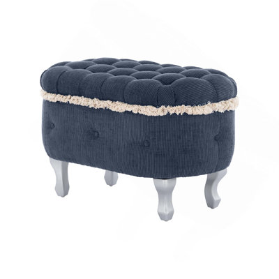 Button-Tufted Storage Bench With Fringe For Bedroom Entryway Cloakroom Comfortable Ottoman