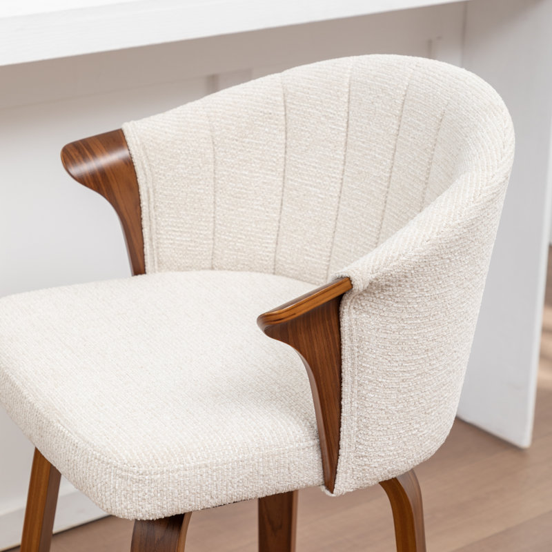 Tabouret de comptoir pivotant rembourré avec structure en bois Devault, Beige