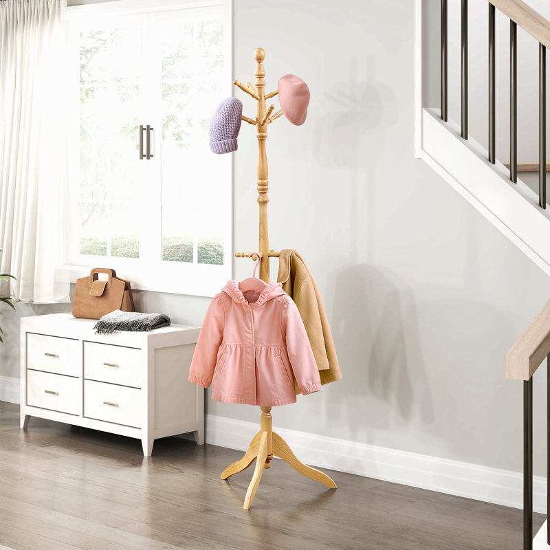 Classic Coat Rack Solid Wood, 10 Hooks Coat Hanger Stand Entryway Home Furniture, Natural