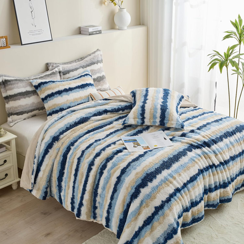 Ensemble de housse de couette en fausse fourrure Simple & Opulence, Bleu, Housse de couette grand et 2 taies d'oreiller stan