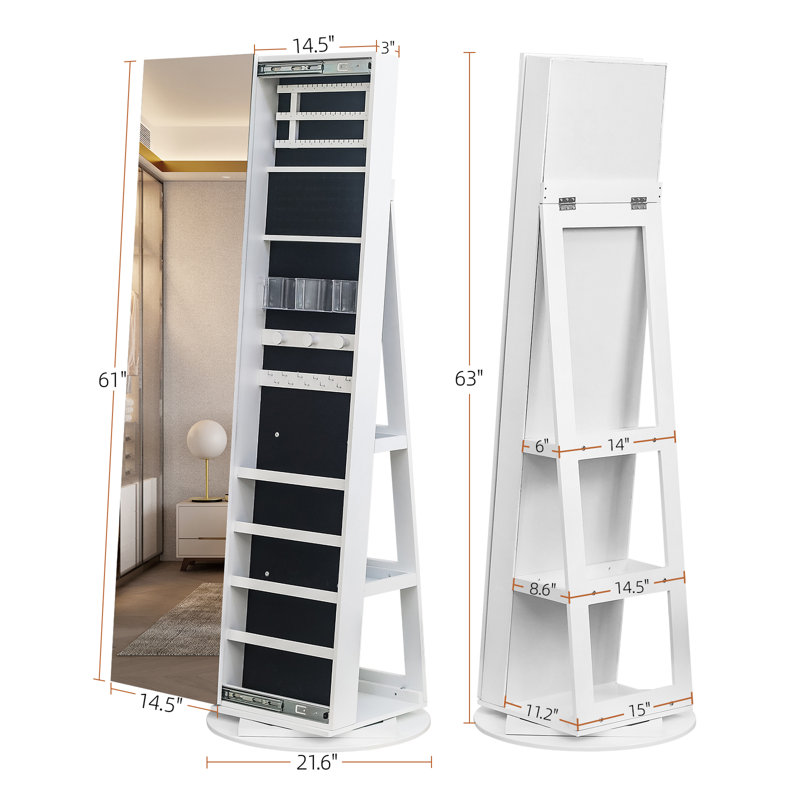 Armoire de rangement à miroir blanche 5 tablettes rotatives