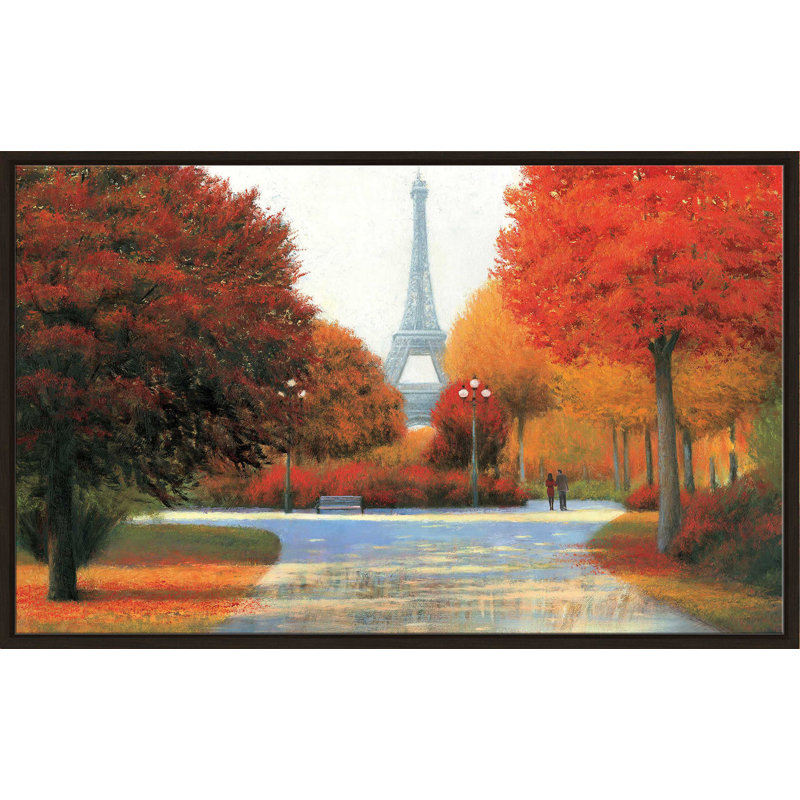 Automne à Paris en couple - Peinture, Cadre flottant espresso, H 27,5 po x l 43,5 po x P 2 po