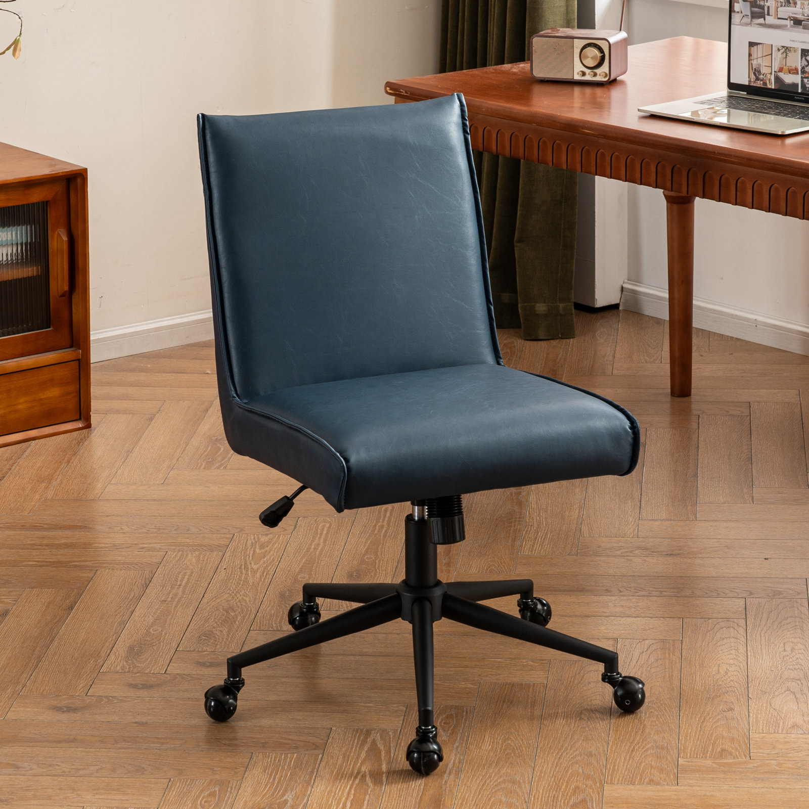 Claudie Office Chair, Navy Faux Leather