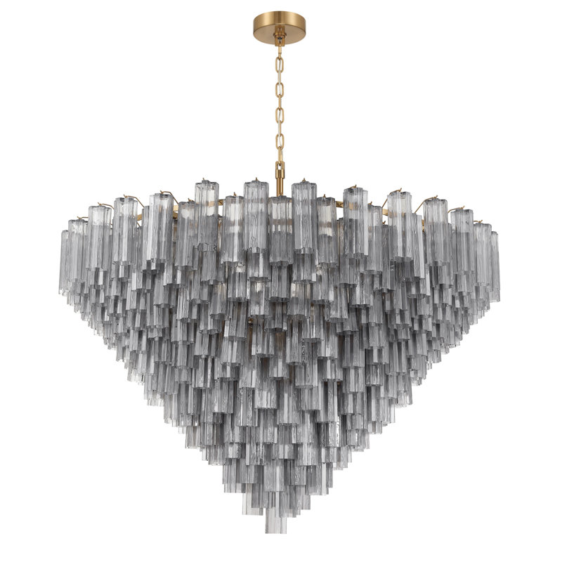 Lustre en laiton vieilli 62 po Sandbach, H 50,5 po x l 62 po x P 62 po, Gris, Doré