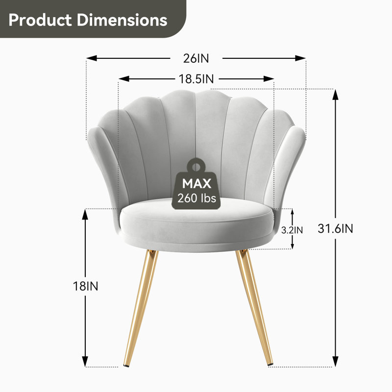 Back Velvet Accent Chair with Gold Legs, 18.5" Wide Upholstered Armchair with Padded Seat & Back – Modern Comfy Vanity Chair for Bedroom, Living Room, Makeup Room, Small Spaces