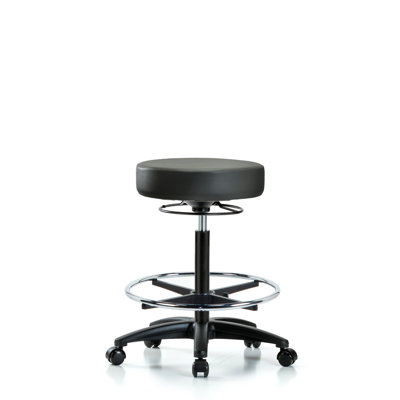 Tabouret en vinyle sans dossier - hauteur de banc moyenne avec anneau de pied chromé et roulettes en vinyle Supernova bleu marine