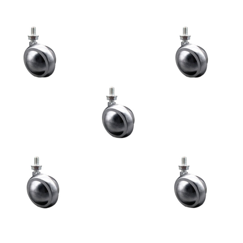 Ensemble de 5 roulettes rondes antiques 2 pouces Windsor - tige filetée 1/4 de pouce, Chrome brillant