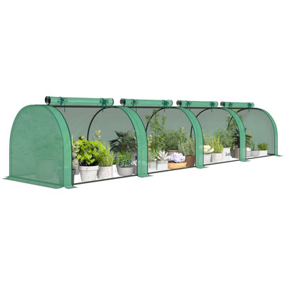 Mini Greenhouse, 177.2" x 39.4" x 31.5" Portable Greenhouse with 4 Roll-Up Doors, PE Cover, Small Green House for Indoor Outdoor, Green