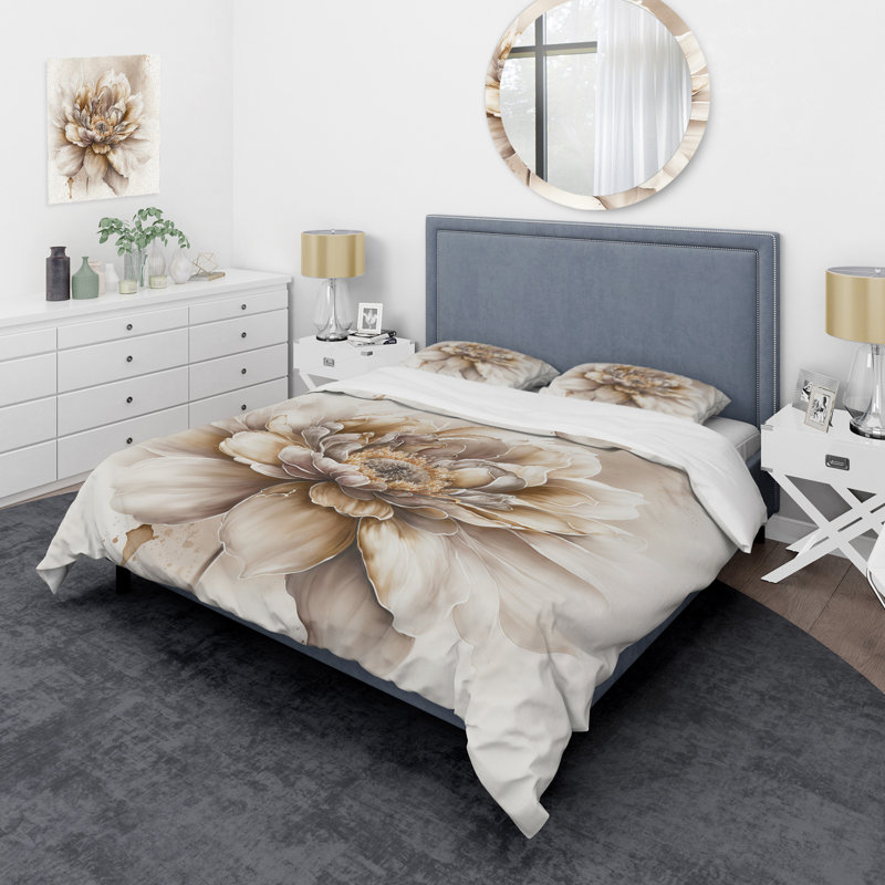 Blooming Beige Floral Design V - Ensemble de housse de couette floral - Microfibre de polyester