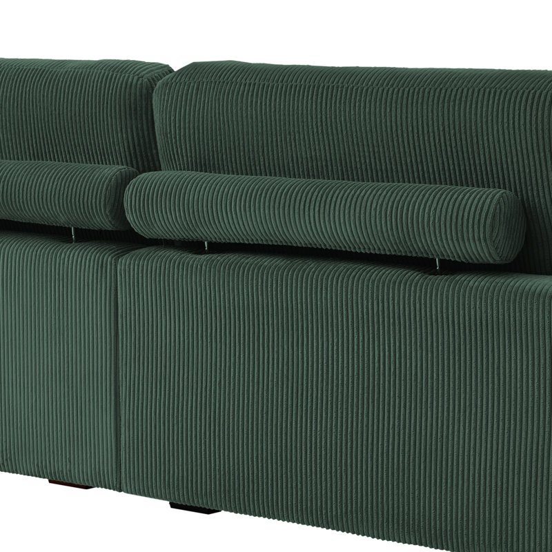 Très grand canapé-lit rembourré en velours côtelé vert avec accoudoirs et coussins décoratifs Hunter Green, Vert forêt