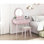 Miroir de coiffeuse rose avec miroir, tabouret et tiroir de chambre à coucher - Essentiel