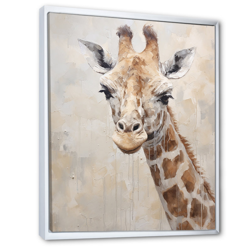 Minimalisme, girafe beige - impressions sur toile, Cadre flottant blanc, H 32 po x l 24 po x P 1 po