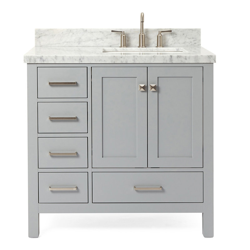 Cambridge 37'' W Single Vanity, Brushed Nickel, Carrara Marble, Gray
