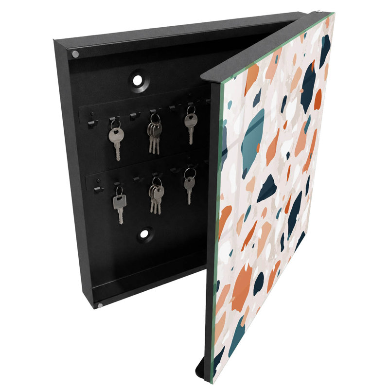 Key cabinet, Opens to the right, 30x30x5, Black, Dynamic splashes of color in an abstract style, 