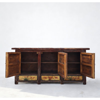 Late 19th Century Hand-Painted Botanical Mural Buffet