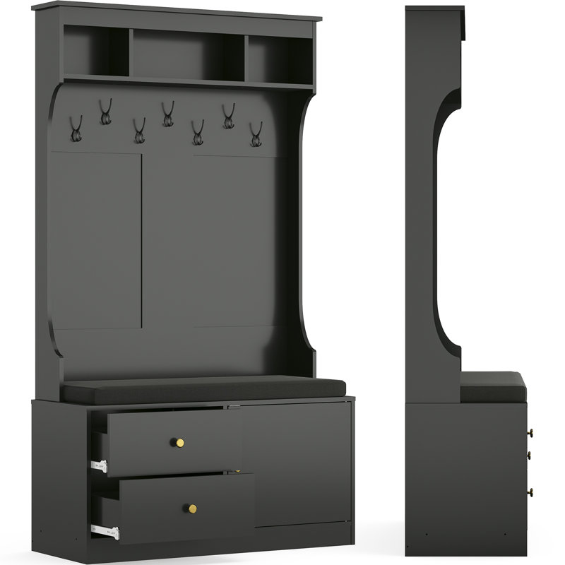 Arbre d'entrée 70,9 "avec banc, rangement pour chaussures et 7 crochets - Rangement d'entrée 6 en 1 avec siège pour vestibule