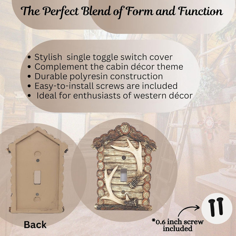Resin Rustic Single Toggle Switch Cover Faux Deer Antler Design