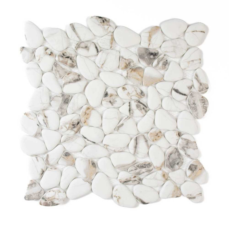 Huron Glass Pebbles Mosaic Tile, Calacatta