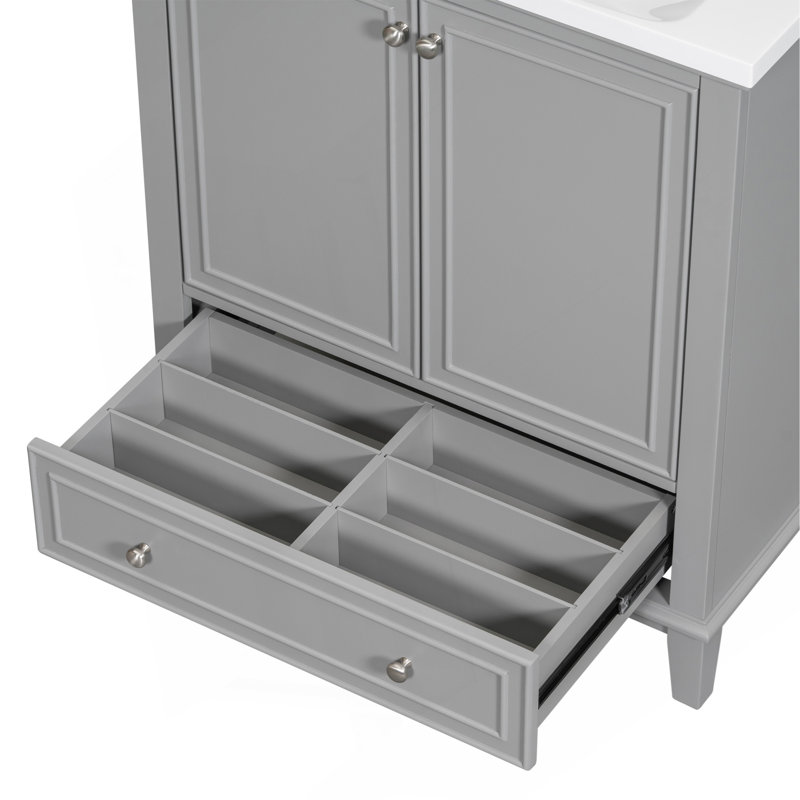 Ensemble de meuble-lavabo multifonctionnel avec portes et tiroir 30 po avec cadre et panneau de fibres à densité moyenne, gris