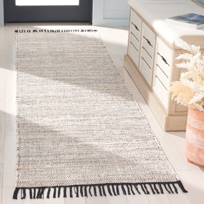Tapis ivoire / noir en coton tissé à la main Abir