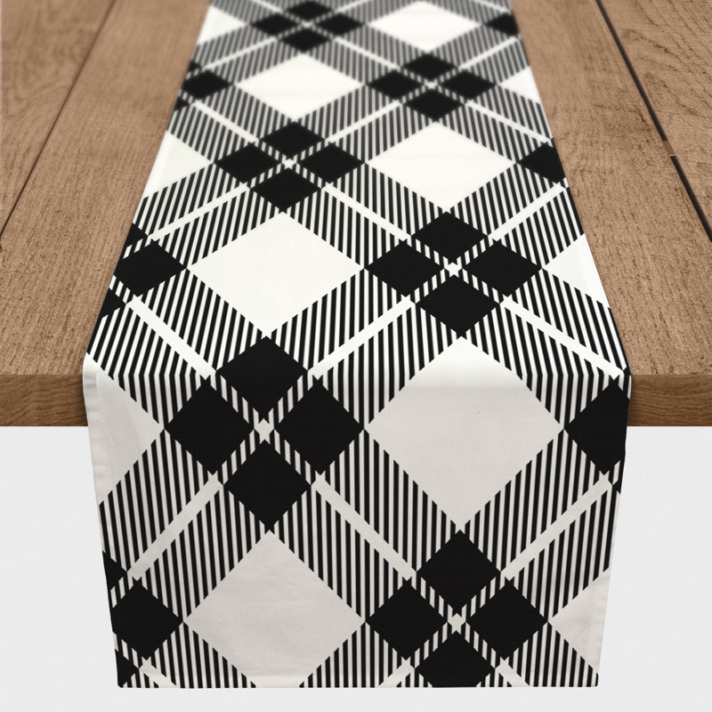 Addlyn Plaid Table Runner, 90" x 16", Black