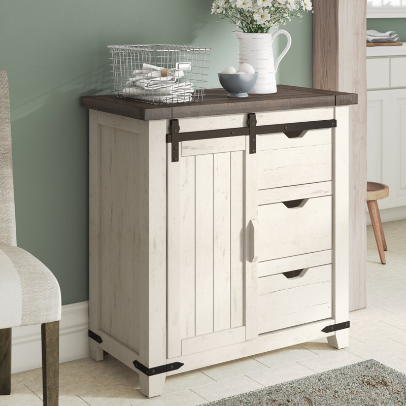 Hemsworth 1-Door 3-Drawer Accent Cabinet, Vintage White