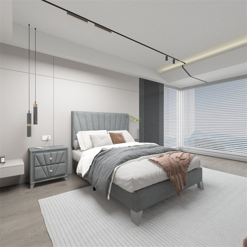 Ensemble de chambre avec lit plateforme 2 pièces Aisya, gris
